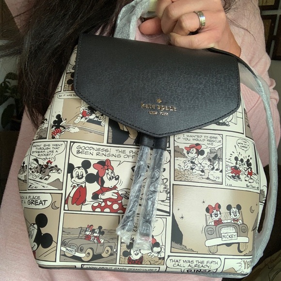 Authentic KATE SPADE SAFFIANO Leather flap Disney Mickey mousse backpack - Picture 2 of 14